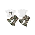 thumbnail image 2 of BemeyourBBs Baby Girl Hunting Clothes Kids Toddler Baby Girl Summer Outfits Bow Embroidery Ruffle Short Sleeve T-Shirts Tops Camouflage Flare Pants 2Pcs Clothes Set, 2 of 9