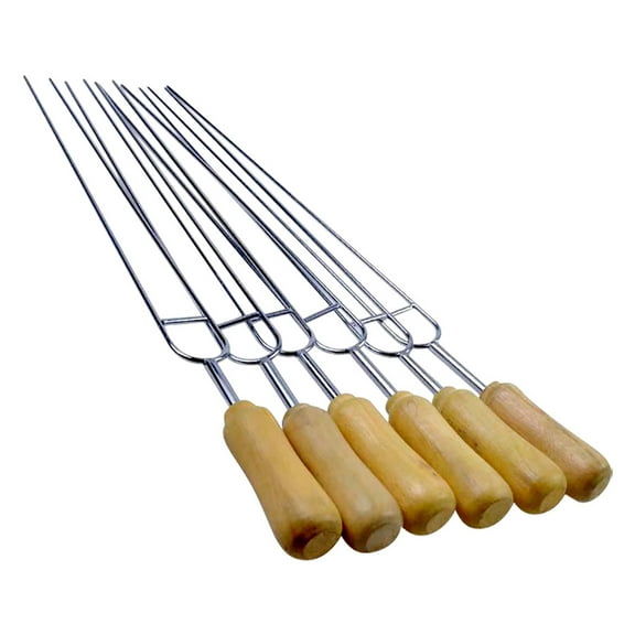 XKHAZA Double Pronged Skewers for Grilling Stainless Steel Skewers for Kabobs Barbecue Skewers with Wooden Handle
