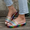 thumbnail image 2 of Fanxing Womens Rainbow Platform Sandals Thick Bottom Open Toe Glitter Rhinestones Casual Sandal Slip On Flatform Fashion Slides, 2 of 9