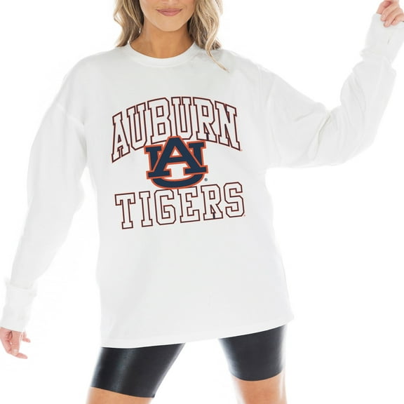 Women's Gameday Couture White Auburn Tigers Mind Games Oversized Long Sleeve T-Shirt