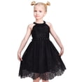 thumbnail image 3 of Vestido de Niña Negro de Encaje con Pedrería, Cuello Halter, Formal, Fiesta, Vestido de Gala, 6 Años, 3 of 8