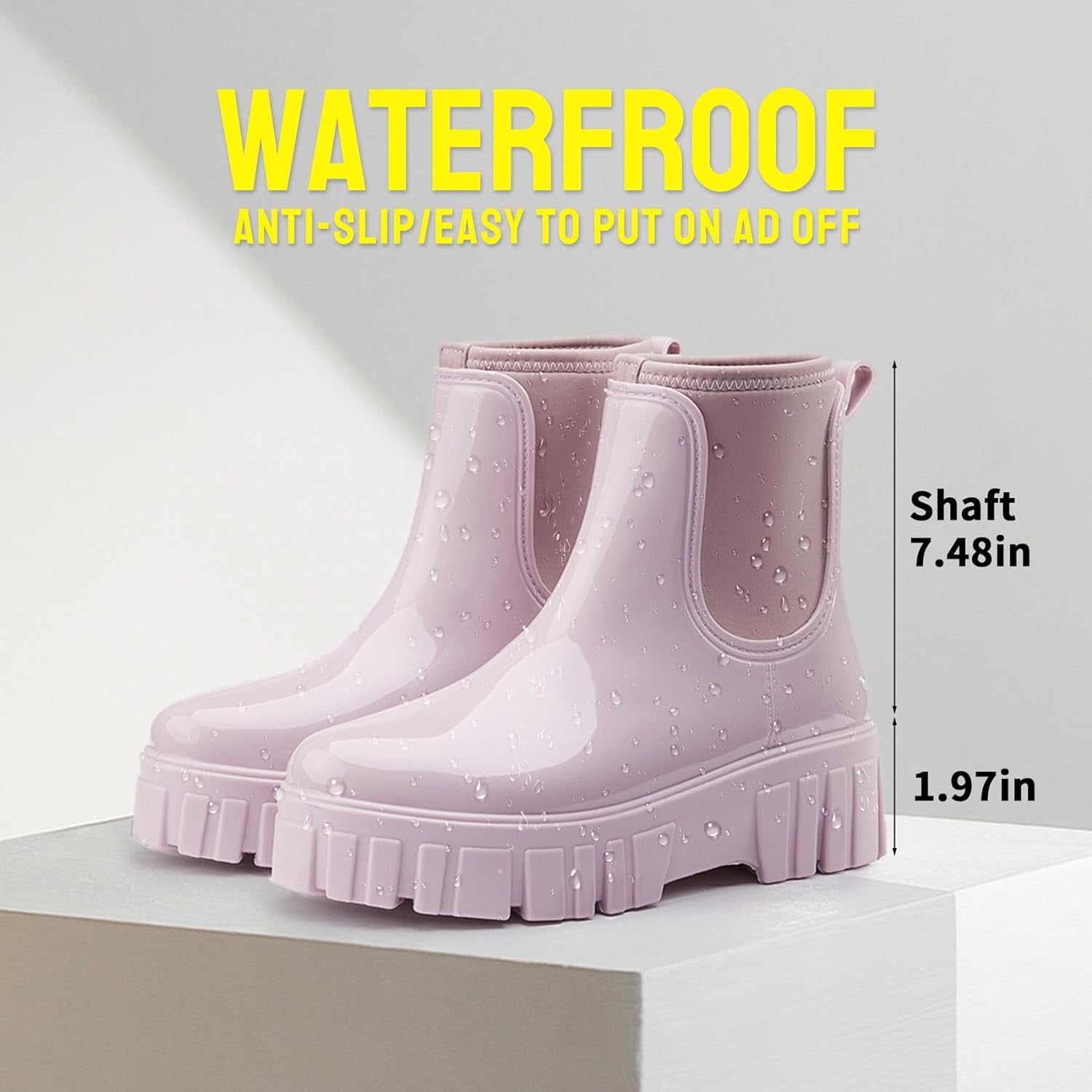 ◆OTZ SHOES◆ Beadle Platform Rain Boots Short FLOTES2U22 Womens Rain Boots, Waterproof Platform Rubber Rainboots