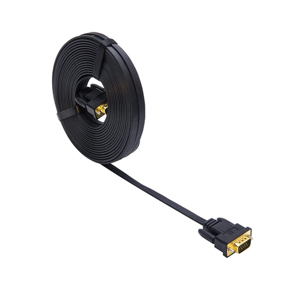 DTECH 25ft Ultra Thin Flat Type Computer Monitor VGA Cable Standard 15 Pin Male to Male Connector SVGA Wire 25 Feet - Black