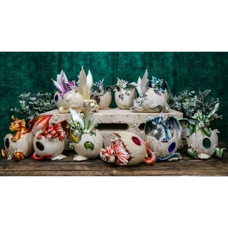 Twelve Month Birthstone Dragon Egg Statue Set Colored Gem Stone Birthday Dragons
