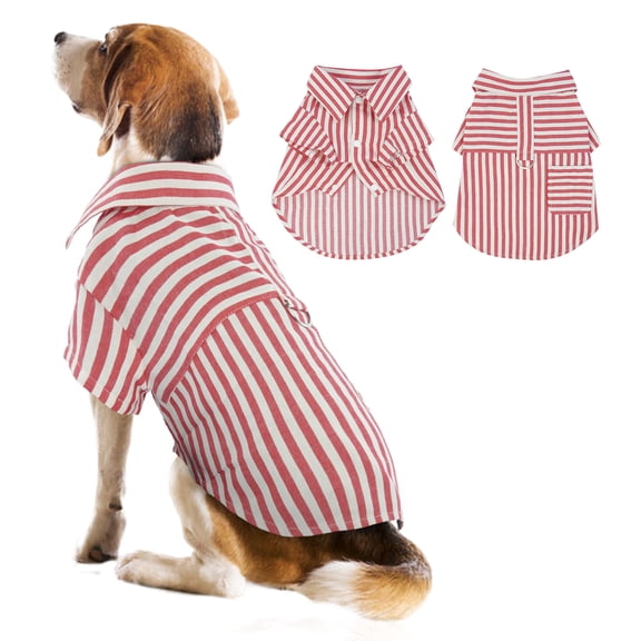 QBLEEV Pet Shirt Dog Stripe Shirt Pet Shirt Polo Clothes T-Shirt, All Seasons Style Red Stripe Dog Tee, Pet Basic Apparel Soft Adorable Casual Cat Clothes