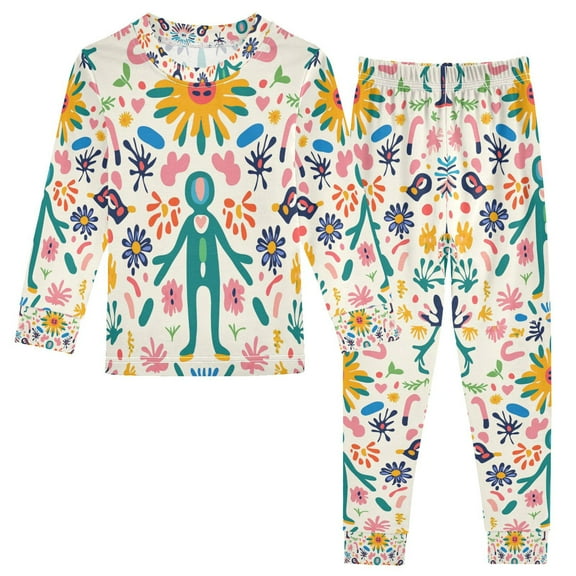 FORMRS Long Sleeve Top and Pants Pajama Set for Niños 2-Piece Sleepwear, Sizes 18M-8Y, Abstract Floral