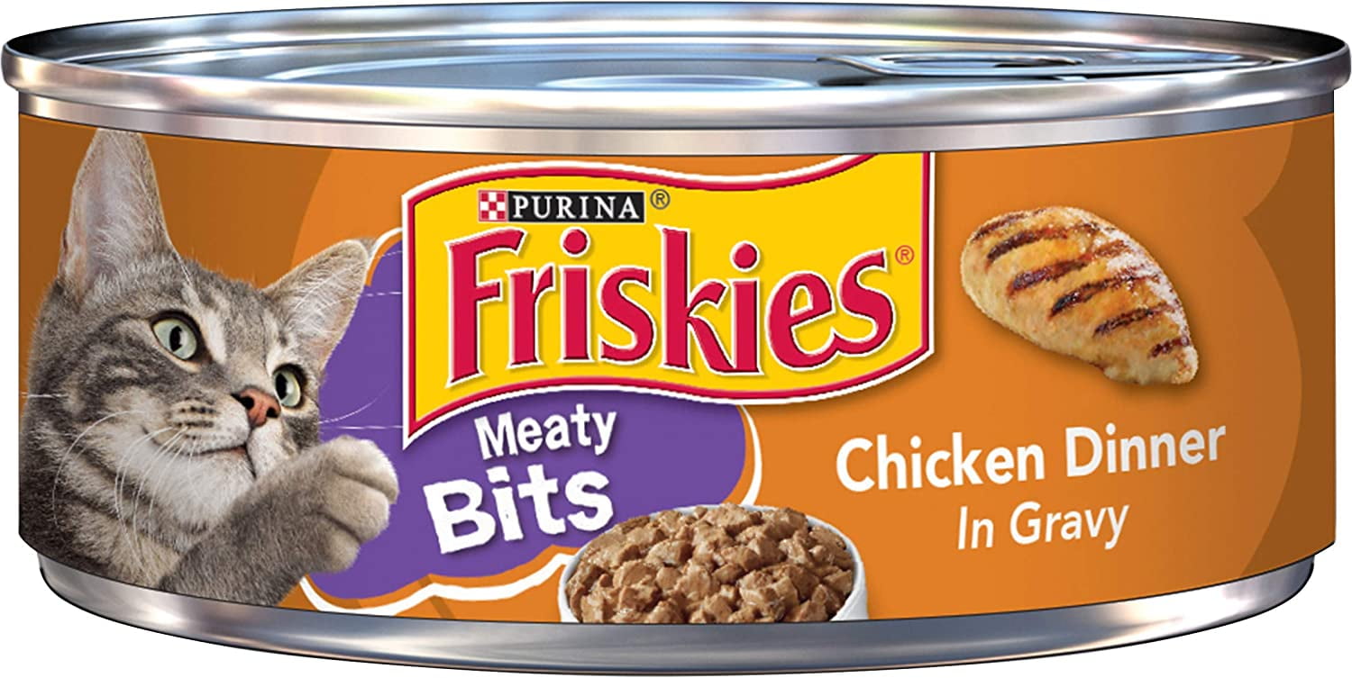 Purina Friskies Meaty Bits Wet Cat Food, Chicken Dinner in Gravy, Made with Real Chicken, Complete & Balanced Nutrition for Cats, 5.5-Ounce Can (Pack of 12)