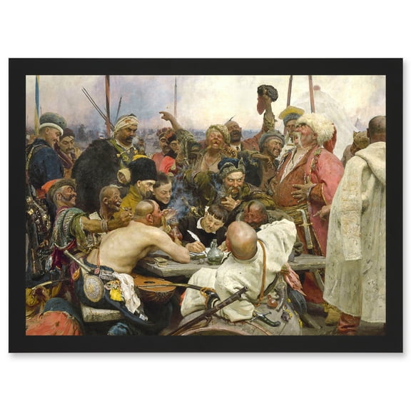 Ilya Yefimovich Repin Cossacks Old Master Painting Artwork Framed Wall Art Print A4
