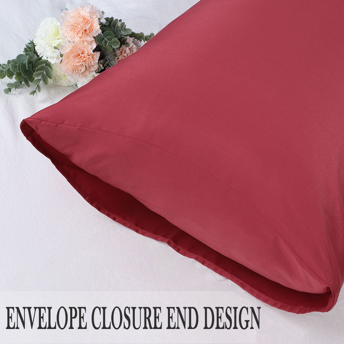 Unique Bargains Silky Satin Pillow Cases Covers Set of 2 Burgundy King