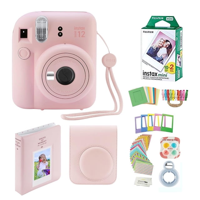 Cámara instantánea Fujifilm Instax Mini 12 con funda y 20 películas, color rosa