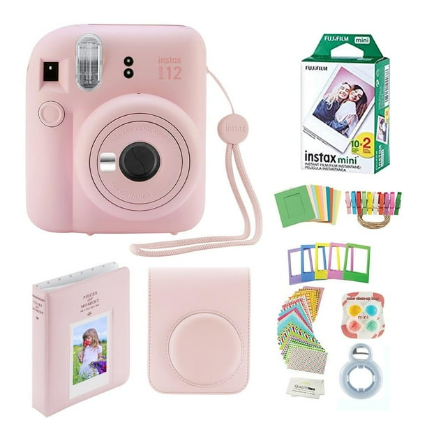 Cámara instantánea Fujifilm Instax Mini 12 con funda y 20 películas, color rosa