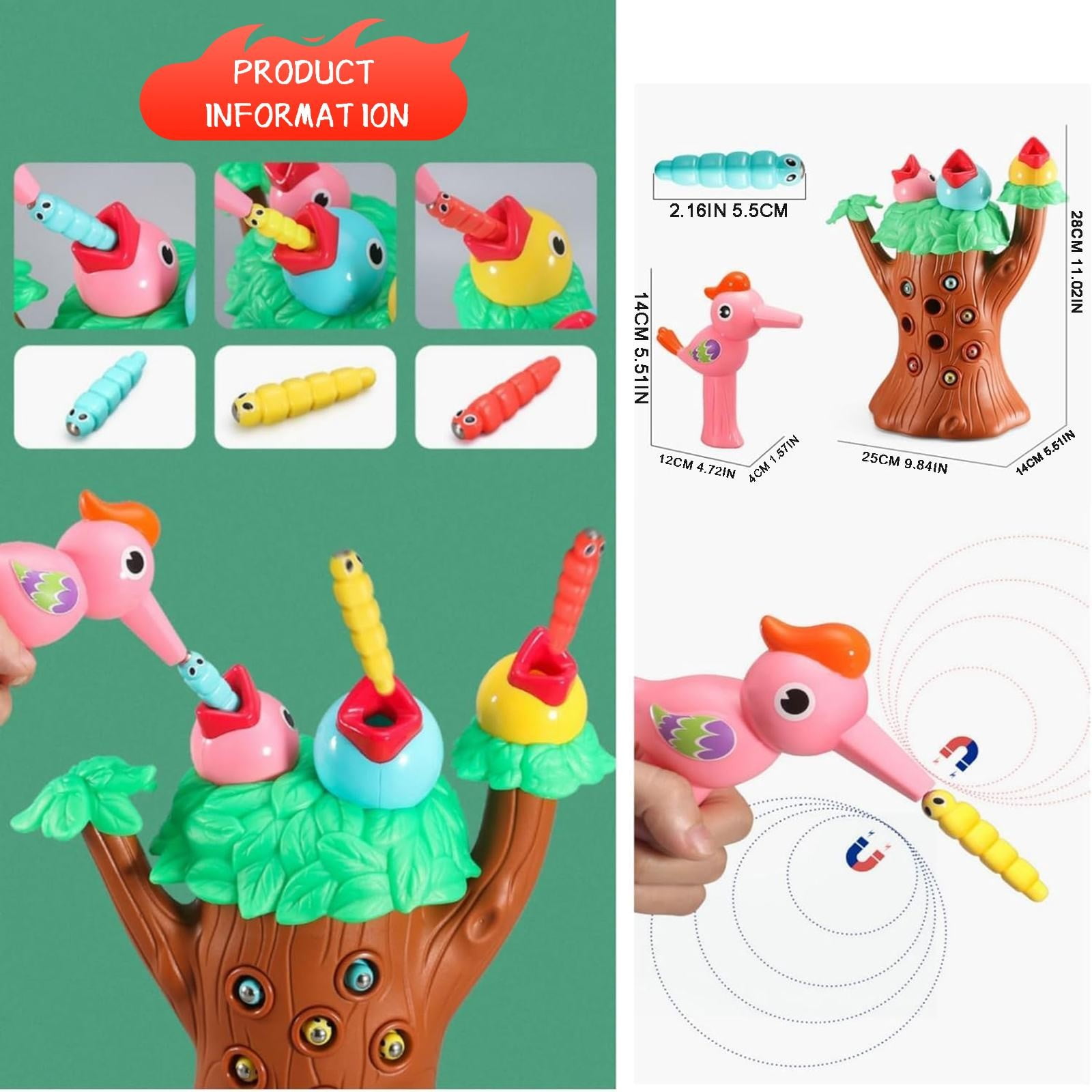 LYINGF Magnetic Bird Feeding Game Toys, Woodpeckers Catch Insects and Feed Toys, Woodpecker Worm, Feed The Bird Toddler Toy, Magic Bird Feeder Toy for Girl and Boy Gifts