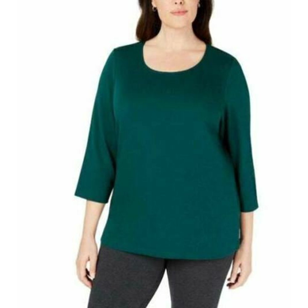 Karen Scott Womens Petite Embellished 3 4 Sleeve Top Black Size Pl main image 1