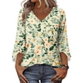 thumbnail image 6 of Iaqnaocc Womens Summer Tops 3/4 Length Sleeve Womens Tops Dressy Casual Crewneck T-Shirts Vintage Floral Print Tunic Tops Basic Loose Spring Day T Shirts Light Green L, 6 of 6