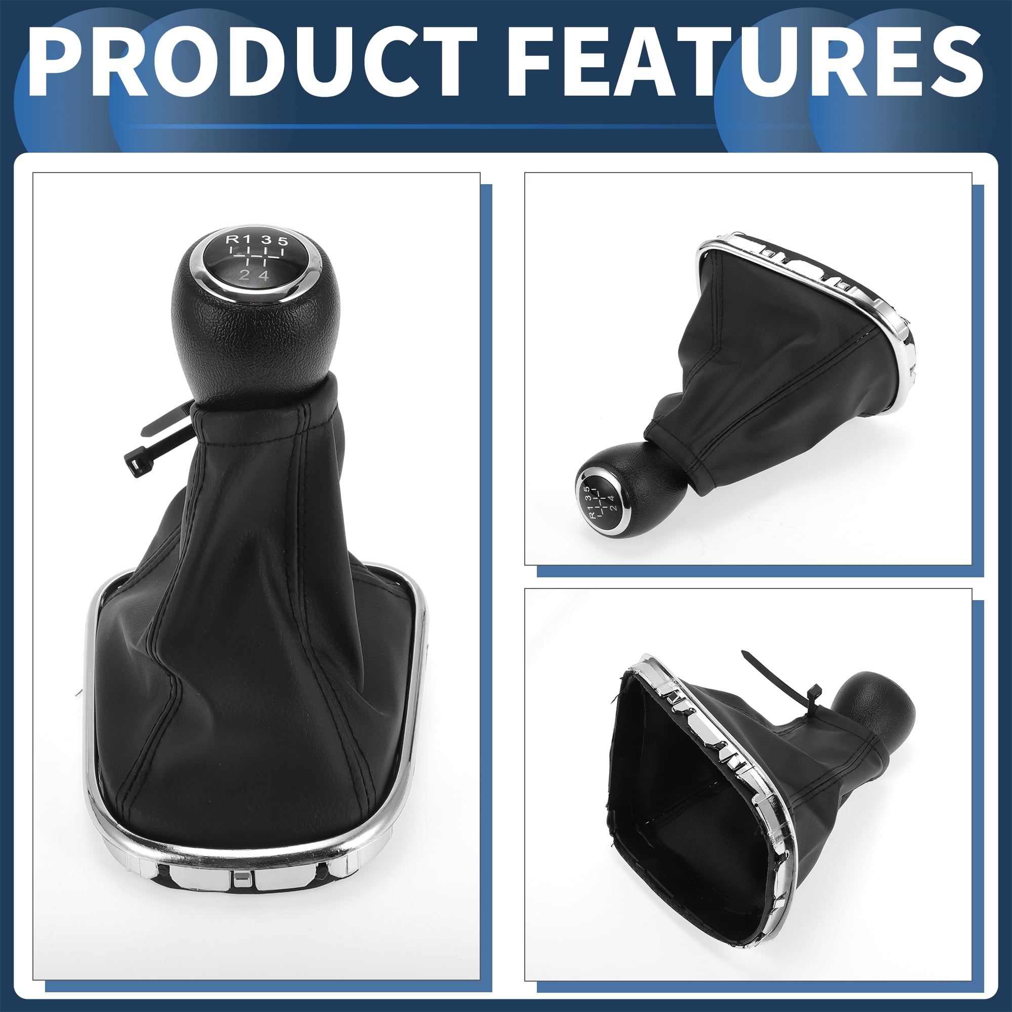 Unique Bargains 5 Speed Manual Gear Shifter Knob with Cover, Front Gearbox Stick Shifter Lever Knob for Chevrolet Cruze 2008-2015 Plastic Faux Leather Black, 1 Pc