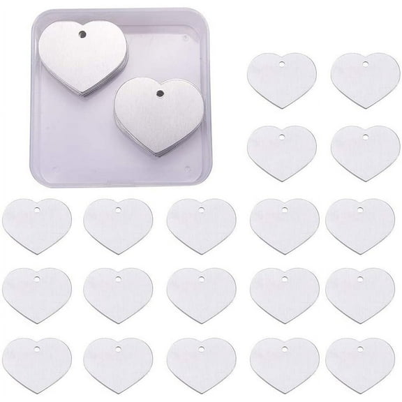 1 Box Aluminum Blank Pendants Heart Platinum 32x38x1mm Hole: 3mm 30pcs/box