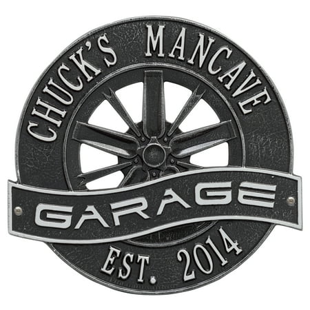 Personalized Pewter Medallion - Personalized Whitehall Products 0.34-Inch x 12-Inch Racing Wheel Garage Plaque in Pewter Silver