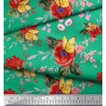 thumbnail image 3 of Soimoi Green Polyester Crepe Fabric Leaves,Insect & Poppy Watercolor Print Fabric by Yard 42 Inch Wide, 3 of 3