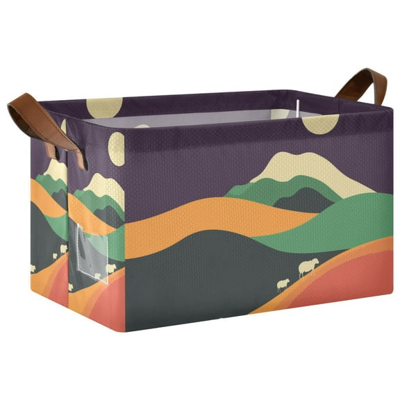 Yayeee Foldable Storage Basket for Shelves with Handles Waterproof Cloth Bins, Purple Mountain