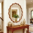 thumbnail image 6 of Solid Wood Frame Mirror with Wavy Round Design, Natural Wood Grain and Tempered Glass, Decorative Wall Mirror for Living Room, Bedroom and Bathroom, 30 Inch Diameter, 6 of 11