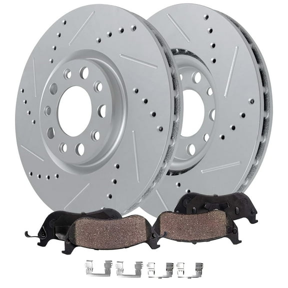 Detroit Axle - Front Brake Kit for Buick Envision LaCrosse Regal Sportback TourX Chevy Equinox GMC Terrain Drilled and Slotted Brake Rotors Ceramic Brakes Pads Replacement : 12.64" inch Rotors