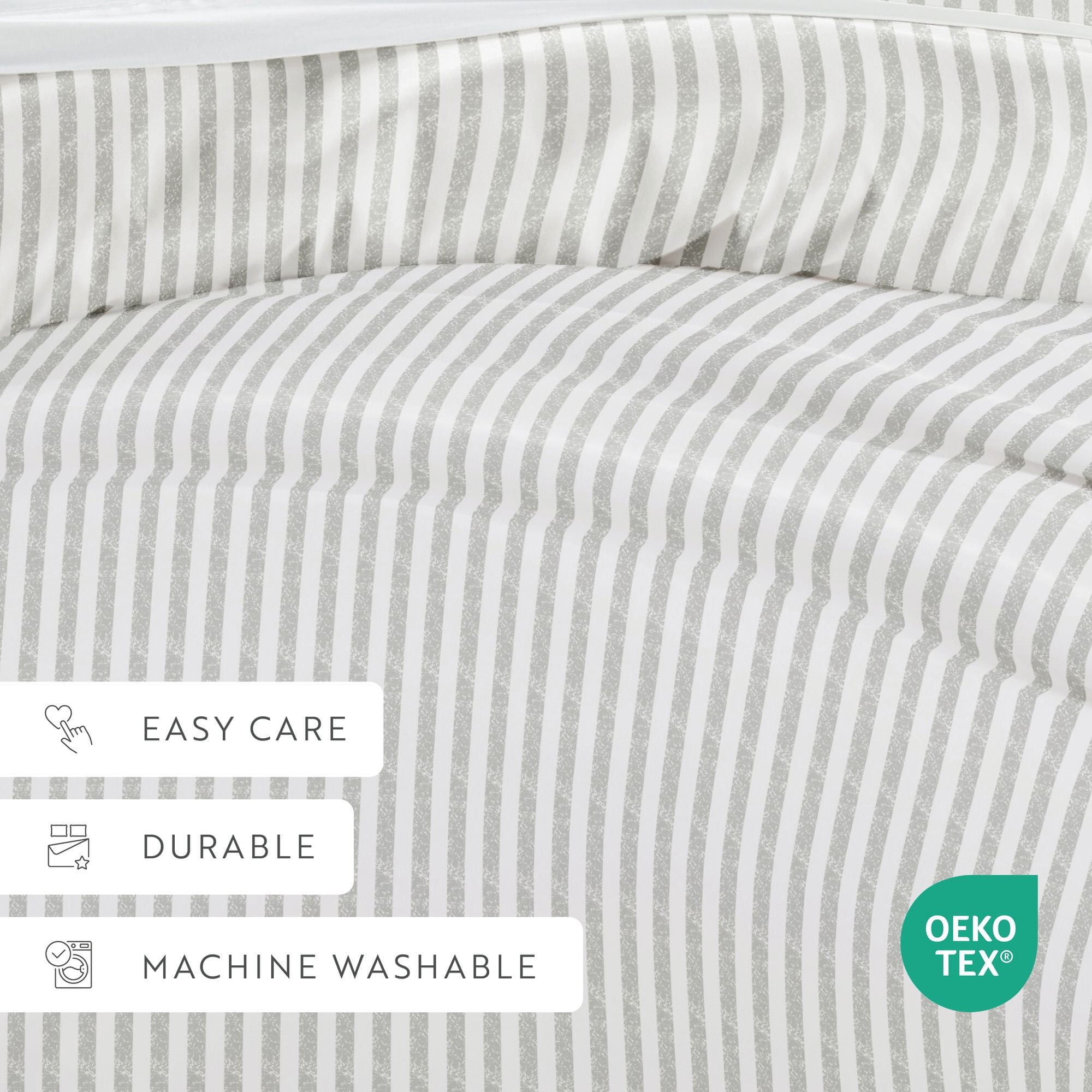 Noble Linens Light Gray Puffed Rugged Stripes Duvet Set 3-Piece Duvet Cover Set, King/Cal King