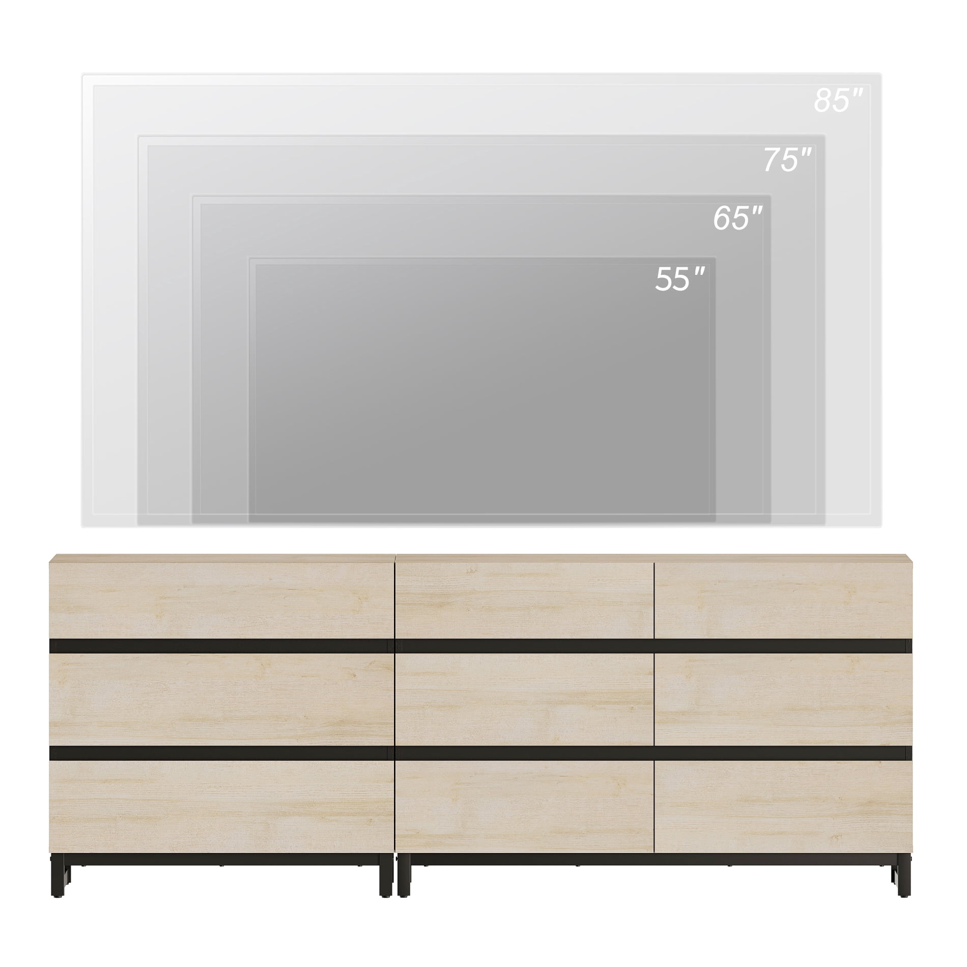 Modern TV Stand For Tvs Up To 90 Inches, 2 In 1 TV Console With 9 Drawers, Media Console With Adjustable Shelf For Living Room, Bedroom,Beige