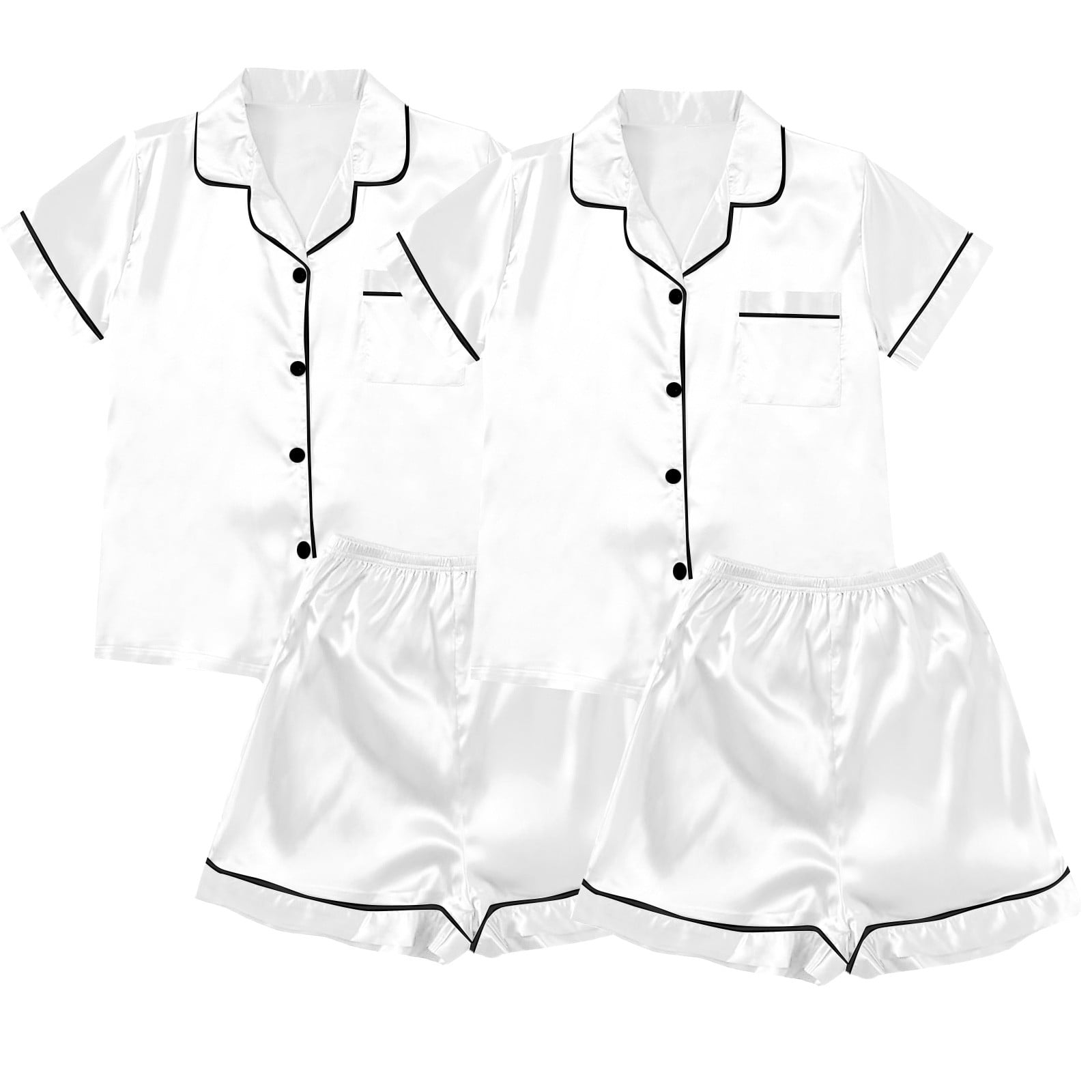 ZJXFGS Sleepwear for Women, Women Pajamas, Satin Pyjamas Women's Short 4 Piece Pyjamas Short Sleeve Sleepwear and Shorts Set Women Leisure Suit Loungewear, Short Pajama Set for Women White 4XL