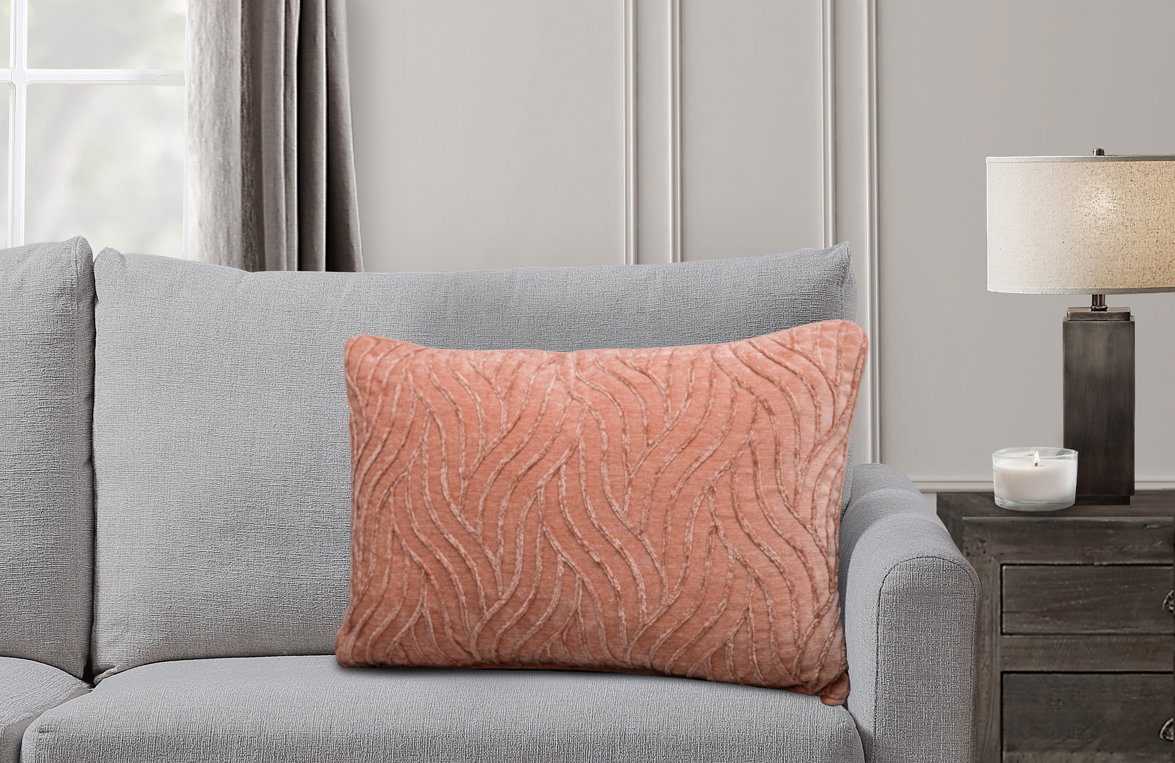 Mainstays Decorative Throw Pillow, Texture Chenille, Oblong, Coral, 14" x 20", 1Pack