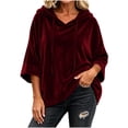 thumbnail image 4 of Gamivast Velvet Hoodie Pullover for Women Sweatshirts Half Sleeve Drop Shoulder Drawstring Velour Tops Casual Loose Fit Comfy Y2K Fall Loungewear Wine XXL, 4 of 7
