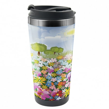 

Nursery Travel Mug Spring Meadow Blossoms Steel Thermal Cup 16 oz by Ambesonne