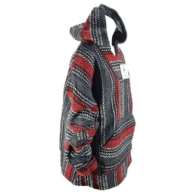 large Baja Shirt - BLACK & DARK RED STRIPE - Woven Hoodie - Soft