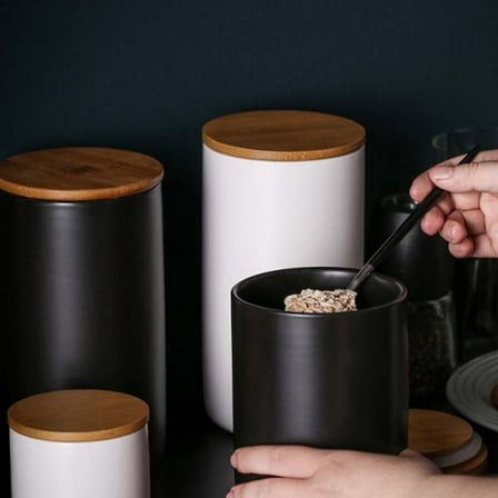 HOMOBABE 1Pack Ceramic Airtight Canister in Black for Kitchen Storage in Ceramics