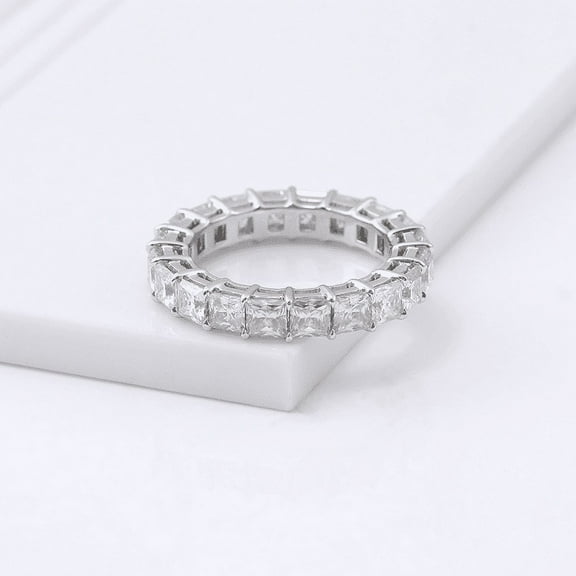 Blue Jewel 14K White Gold Plated Diamond Ring - 1.4 Ct Princess Cut Lab Created Simulated Diamond - Eternity Diamond Rings for Women's - Classic Diamond rings for Women's - Proposal Delicate Rings