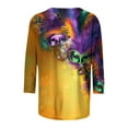 thumbnail image 4 of Cavosen Mardi Gras 3/4 Length Sleeve Womens Tops Dressy Carnival Shiny Mask Graphic Print Blouse Crewneck Party Holiday Tops Casual Stylish Festival Shirts Party Funny Tees Purple L, 4 of 5