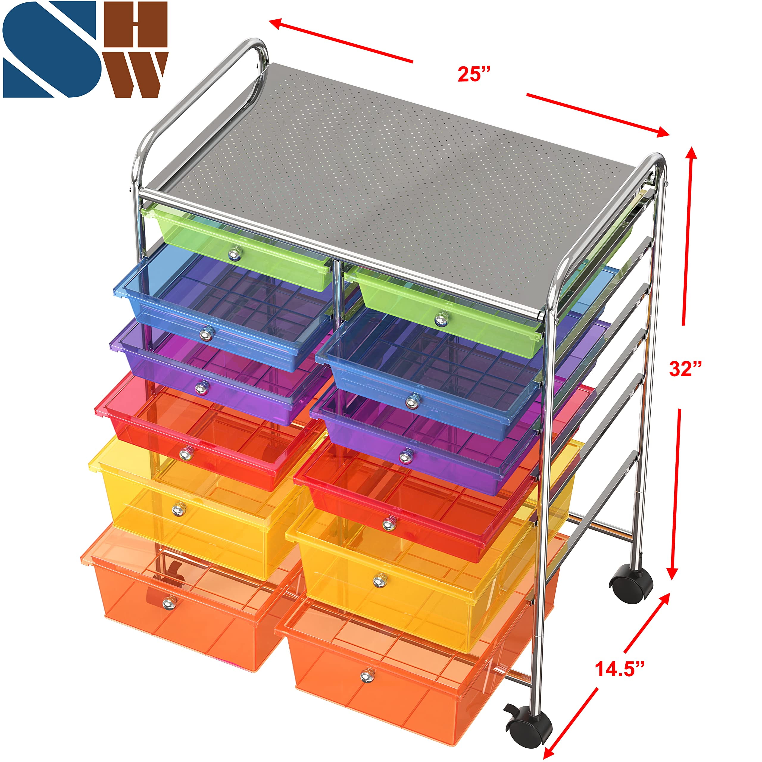  SILKYDRY 10 Drawer Rolling Storage Cart, Organization Cart with  Drawers for Craft Makeup Paper Tool Art Supply, Versatile Utility Cart on  Wheels for Home Office Classroom School (Multicolor) : Office Products