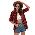 thumbnail image 3 of Siliteelon Womens Flannel Shacket Button Down Plaid Long Sleeve Casual Business Blouse Top Fall Winter Outfits, 3 of 6