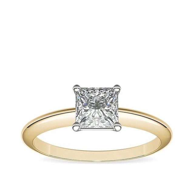 1.00 Carat Excellent Princess Cut Real Diamond New Design Solitaire Ring for Wedding Solid 18K Yellow Gold Size 11