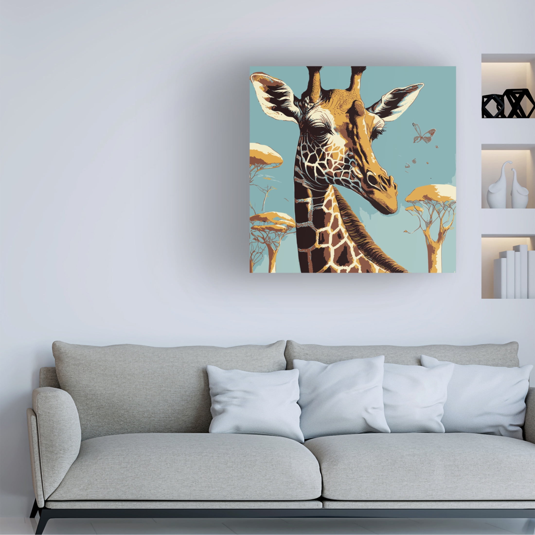 Canvas Wall Art - FootePrint Art 'Giraffe, Beautiful Africa Environment' Wall Art for Living Room, Bedroom, or Office Décor by Trademark Fine Art - 14 x 14 Inches