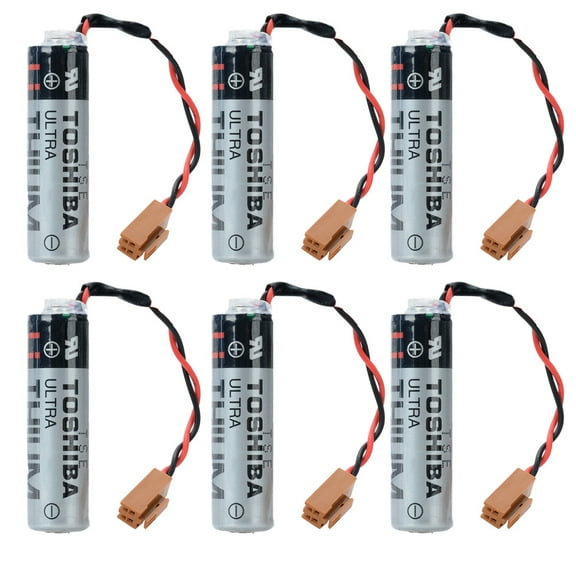 6Pcs ER6V/3.6V 2400mAh ER6VC119A ER6VC119B PLC Lithium Battery for PLC Battery for M64 System with Brown Plug