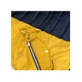 thumbnail image 6 of BodiLover, Women's, Winter Quilted Puffer Short Coat High Collar Jacket with Removable Faux Fur Hood Zipper Vegan Leather Piping, Navy Yellow, S, 6 of 6