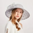thumbnail image 2 of Yoyauz Women Sun Hat with Mesh Flower Decoration Wide Brim Hat Occasion Event Organza Fancy Church Dress Hat, 2 of 5