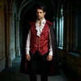thumbnail image 5 of JOANKDMI Mens Gothic Vampire Costume Set with Stand Collar Cape Vest and Ruffle Shirt Classic Aristocrat Dracula Outfit for Halloween Role Play Role Play Theme Party, 5 of 6