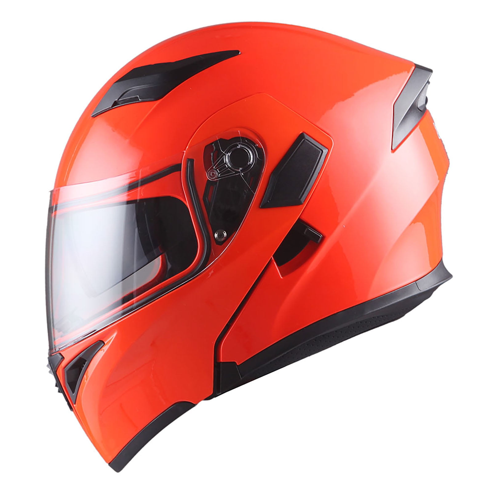 1Storm Motorcycle Modular Full Face Flip up Dual Visor Helmet + Spoiler + Motorcycle Bluetooth Headset: HB89 Glossy Orange