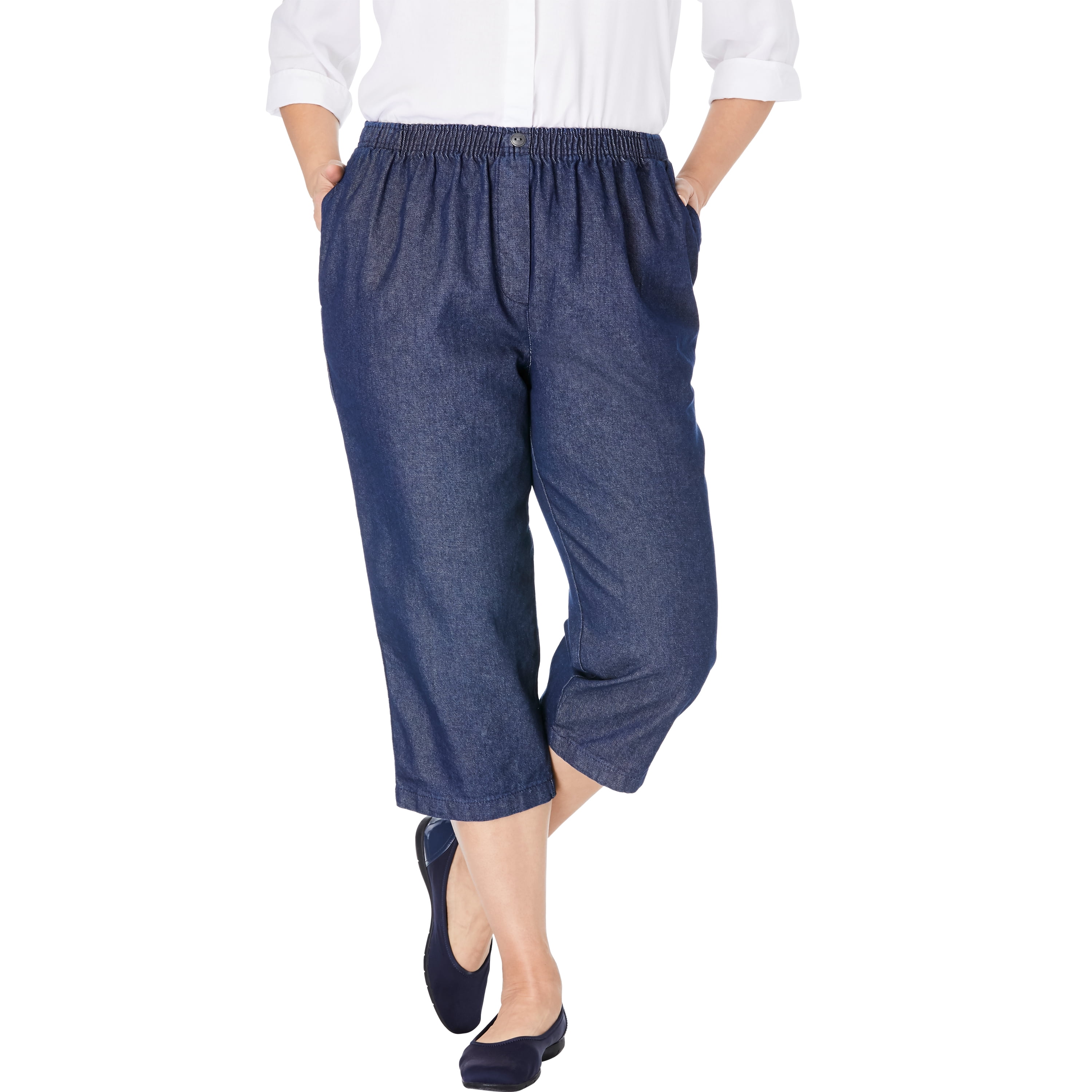 plus size denim capris elastic waist