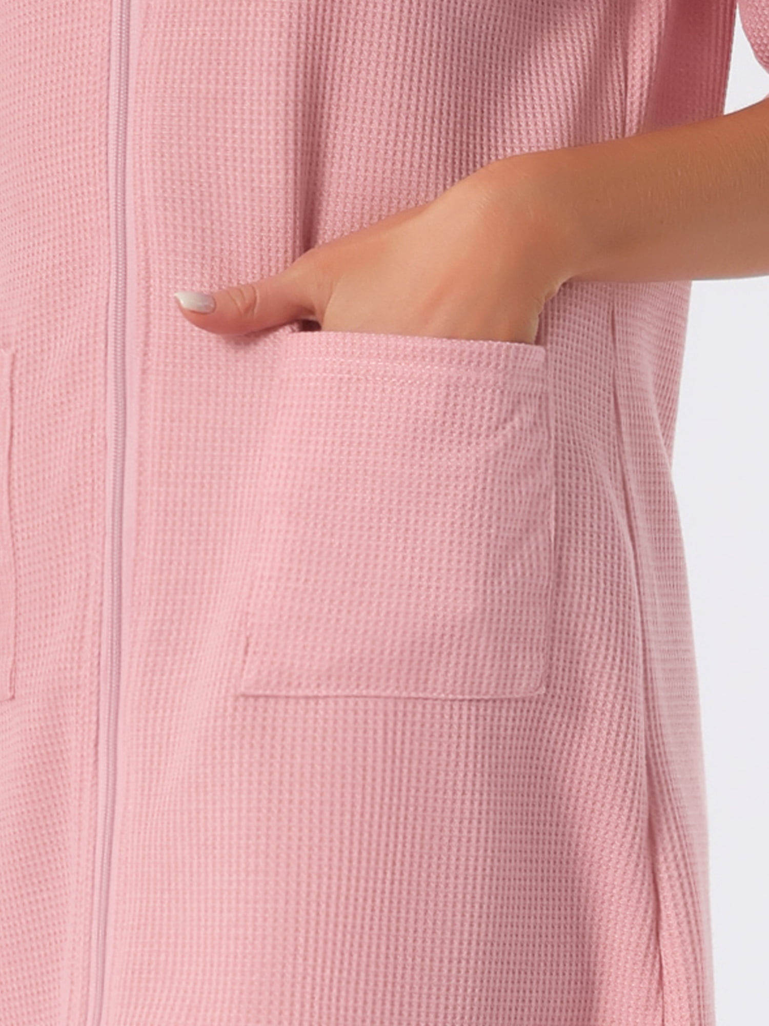 DARING DIVA Women's Zipper Robes Waffle 3/4 Sleeves Bathrobe House Coat XS Pink