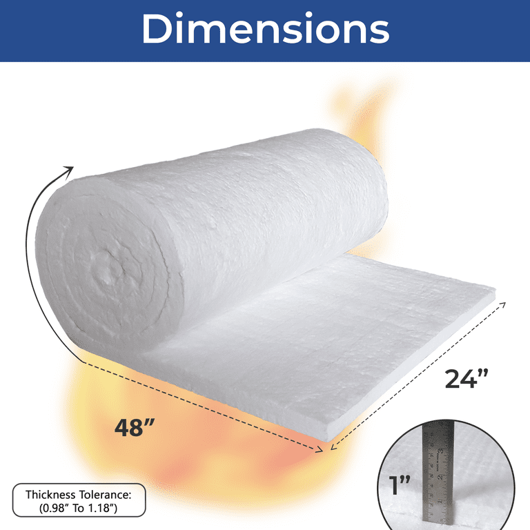 Simond Store Ceramic Fiber Insulation Blanket – 1" X 24" X 48", 8 Lb/ft³, 2400°F Fireproof Insulation For Forge, Furnace, Stove, Kiln & More