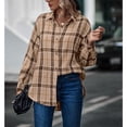 thumbnail image 3 of Camisa informal a cuadros para mujer, abrigo de solapa informal con un solo pecho y manga larga para todas las estaciones, color caqui S, 3 of 7