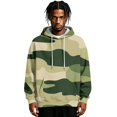 thumbnail image 5 of Men's Camo Print Pullover Hoodie,Drawstring Hooded Long Sleeve Casual Sweatshirt,Loose Streetwear Top with Pockets Dark Green S, 5 of 6