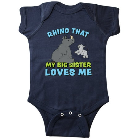 

Inktastic Rhino That My Big Sister Loves Me with Cute Rhinos Gift Baby Boy or Baby Girl Bodysuit